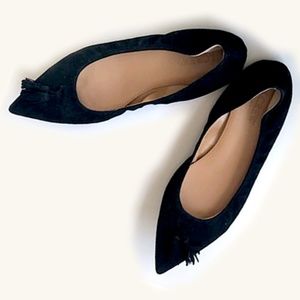 J Crew Black Suede Leather Tassel Ballerina Flats